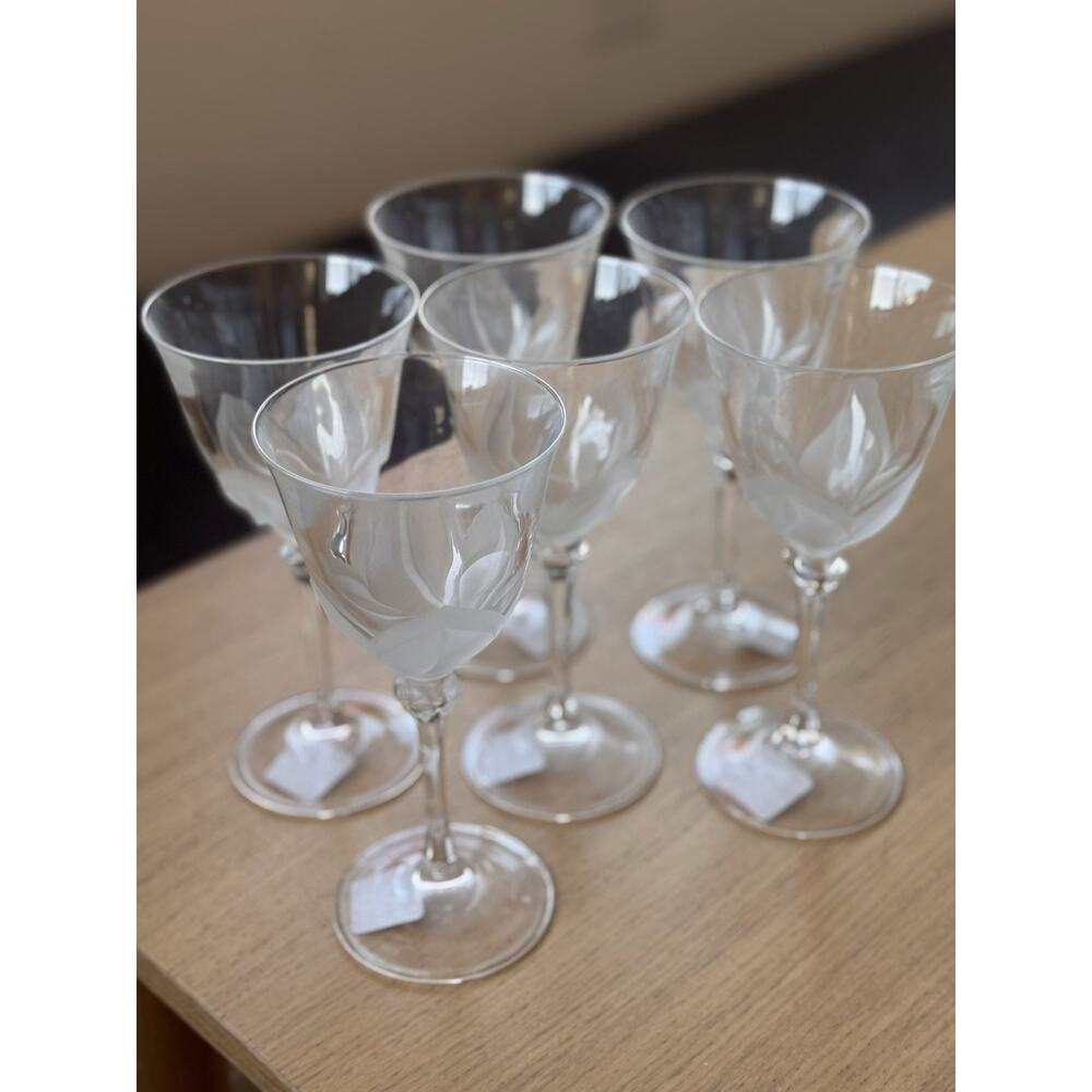 Cristal D'Arques Durand Florence Frosted 3D Tulip Wine Glasses Set 0f 6 - 7.5"H